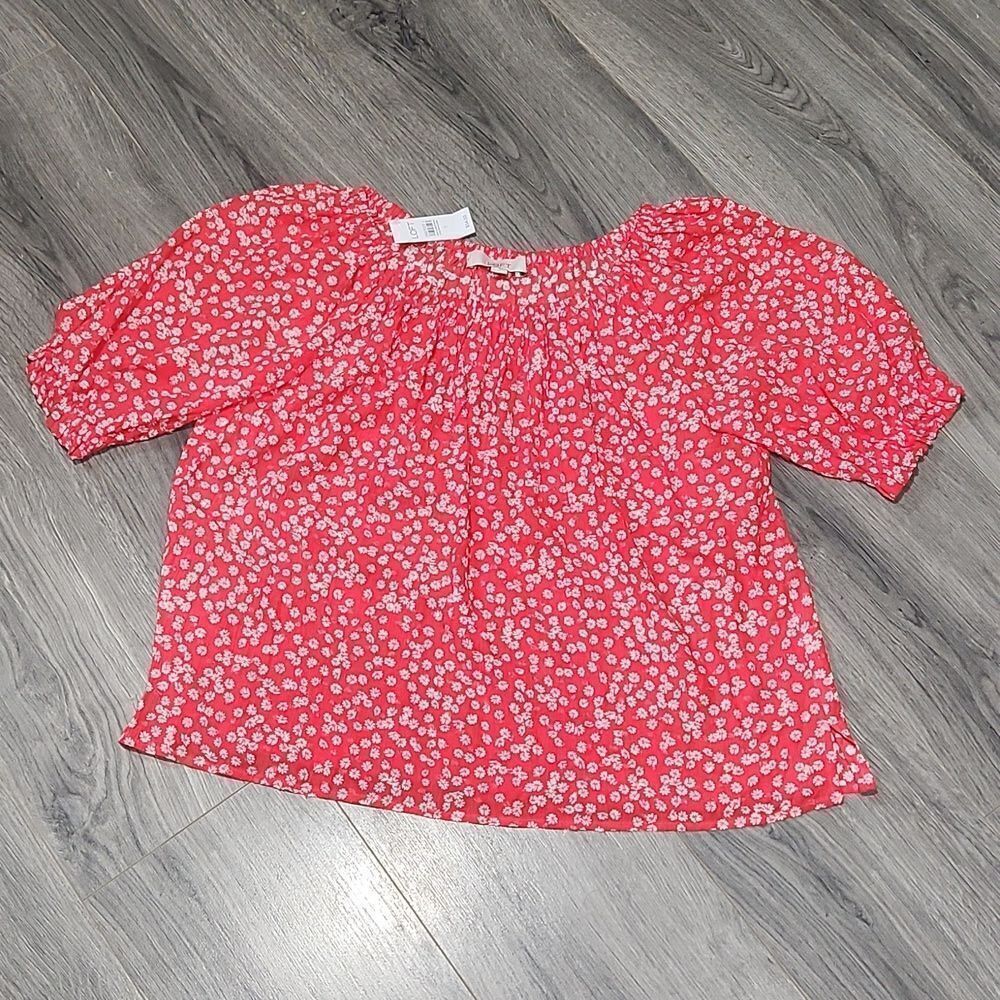 NWT Loft Floral Puff Sleeve Red/White Top